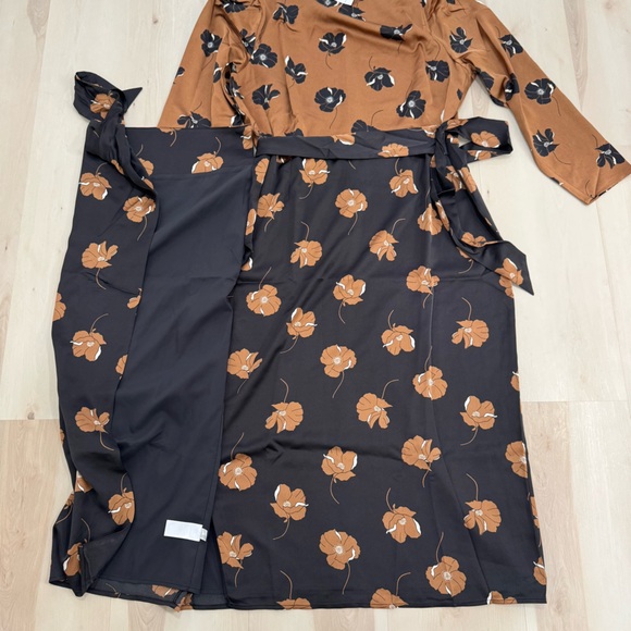 NWT Ann Taylor Floral Boatneck Column Midi Dress Black Copper Brown Women's 18 - Picture 9 of 15